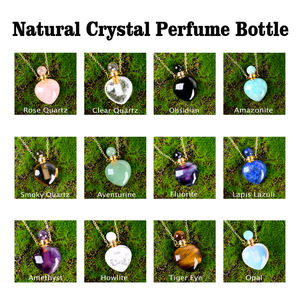 Kalung Botol Minyak Atsiri Bentuk Hati dari Batu Kristal Penyembuh, Botol Parfum, Dipoles - Product Image 2