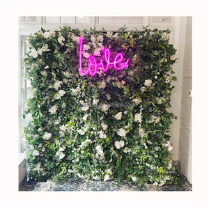 Fondo de pared de flores verdes blancas Fondo de pared de <span class=keywords><strong>seto</strong></span> de boj <span class=keywords><strong>artificial</strong></span> Fondo de pared de flores 8 pies x 8 pies para eventos - Product Image 1