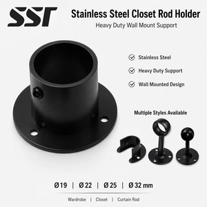 Support mural robuste en acier inoxydable noir pour tringle de placard, support de fixation pour tringle à vêtements et tringle à rideau - Product Image 1
