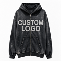 Sweat-shirt zippé sur mesure pour homme, coupe oversize, style vintage délavé, effet usé et déchiré, avec éclaboussures de peinture, en tissu épais