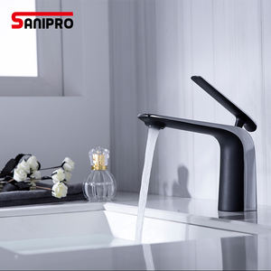 Grifo de Lavabo SANIPRO de una sola manija, color plateado y negro, serie de lujo, grifo mezclador de latón macizo para lavabo, grifo de baño con agua fría y caliente - Product Image 1