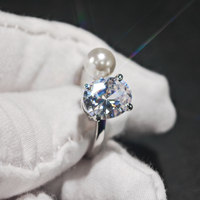 Bague Moissanite certifiée GRA couleur D perle d'eau douce naturelle bague en argent 925 perle pour femmes passe testeur de diamant