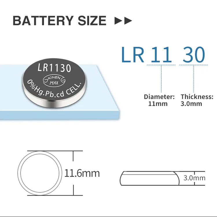 خلية أزرار عالية الأداء من Gaonengmax, خلية أزرار عالية الأداء LR1130 LR54 Ag10 بطارية خلية عملة قلوية