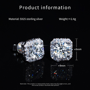 Magnifiques Boucles <span class=keywords><strong>d</strong></span>'Oreilles Carrées en Argent Sterling S925 avec Moissanite 1 Carat VVS <span class=keywords><strong>D</strong></span> pour Hommes et Femmes - Product Image 6