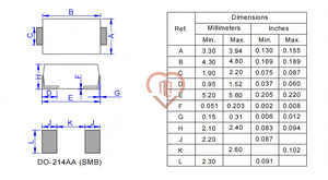 Diodi <span class=keywords><strong>Zener</strong></span> al silicio SMBJ170A SMB a montaggio superficiale 2.2A 275V Serie SMBJ 600W Soppressore di tensione transitoria per elettronica di consumo - Product Image 2