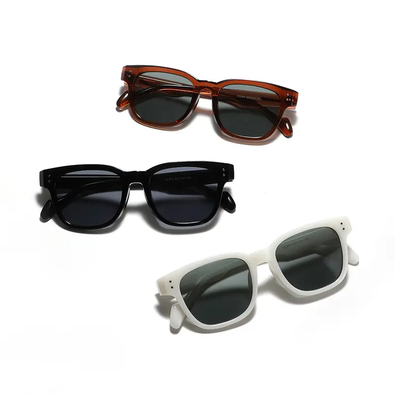 Kacamata hitam akrilik UV400 uniseks, trendi, kacamata hitam putih bingkai cokelat model terinspirasi Hip Hop modis Instagram