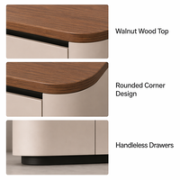 Ensemble de meubles de salon modernes bicolores avec plateau en bois de noyer et corps crème, design sans poignées, écologique et durable