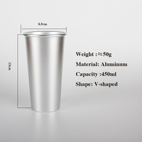 Vente en gros de mugs à bière en métal réutilisables, best-sellers, OEM, 450 ml, pour le camping, tasses à bière froides en aluminium magiques, fabricant