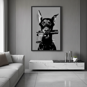 Elegant Black Dog & Gun Glass Printed <b>Canvas</b> Artwork - Modern Home Decor,BLACK <b>FRAMED</b> <b>CANVAS</b> - Product Image 2