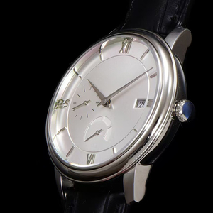 Reloj Mecánico Automático de Diseño Clásico con Esfera Plateada, Reserva de Marcha, Segundero Pequeño, Fecha, Acero 316L y Correa de Cuero Negra - Product Image 3