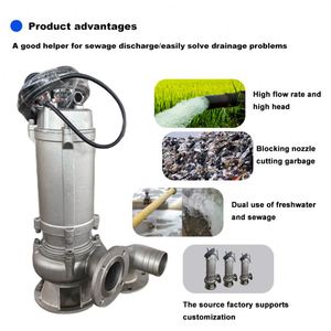 Bomba Sumergible Eléctrica Centrífuga de Alta Presión Personalizable con Salida de Brida Serie WQ para Aguas Residuales, 50000 l/hora, para Riego - Product Image 2
