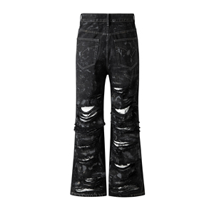 <span class=keywords><strong>Abrasion</strong></span> de rue haute de Style américain sans restriction déchirant les grands dommages Graffiti Flare <span class=keywords><strong>Jeans</strong></span> Vintage Straight Print Distressed