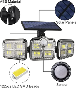 <span class=keywords><strong>Lampe</strong></span> <span class=keywords><strong>solaire</strong></span> extérieure pour garage et jardin, 3 têtes, détecteur de mouvement, lumière IP65 étanche, 270 degrés grand angle, appliques murales avec 3 modes, 122 LED - Product Image 3