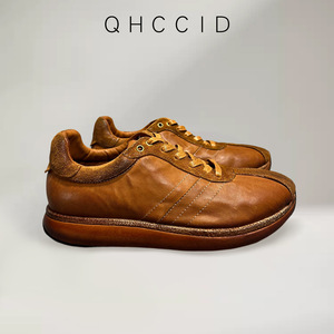 Zapatillas Retro de cuero de piel de caballo para hombre, zapatos deportivos informales con cordones, suela gruesa, tacón bajo, uso diario, gris elefante, marrón, negro - Product Image 4