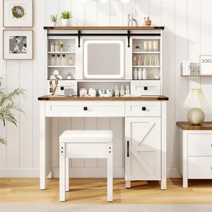 Bàn trang điểm phong cách và thiết thực có 1 mặt bàn, 1 tủ, 4 ngăn kéo và 6 kệ mở để giữ cho căn phòng của bạn gọn gàng - Product Image 3