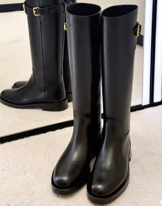 High Quality Genuine Leather Over-the-Knee <b>Boots</b> Designer women's shoes <b>Flat</b> Low <b>Heel</b> <b>Boot</b> Pointed tip Side Zip Long Booties - Product Image 1