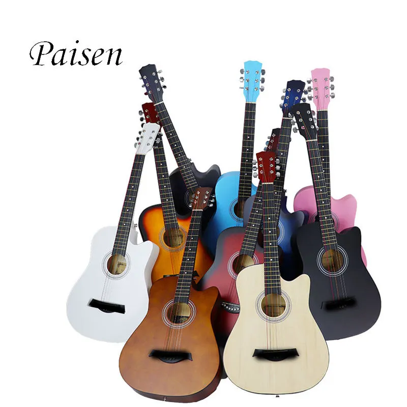 Yüksek kaliteli 38 inç ahşap akustik gitar Basswood gitar acemi için özel gitar