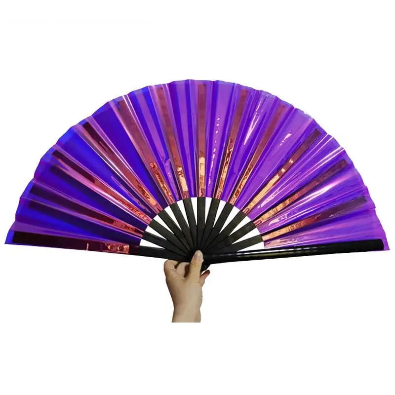 Vendita calda 13 pollici grande PVC diversi colori Rave Bamboo Fan Fan su misura Fan a mano per feste Festival