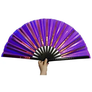 Vendita calda 13 pollici grande PVC diversi colori Rave Bamboo Fan Fan su misura Fan a mano per feste Festival