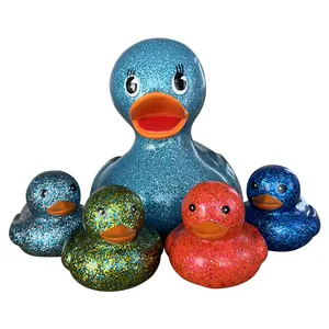 wholesale custom pvc plastic glitter rubber duck bath toy shine big duck for children