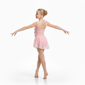 Vestido de Danza para Niñas, Color Rosa Floral, Malla Transparente, Sin Mangas, Spandex/Nailon, Apliques Florales Hechos a Mano, para Danza Lírica - Product Image 2