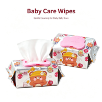 Lingettes pour bébé Jia Enbao, design de dessin animé ours, spéciales pour les fesses, les mains et la bouche, 80 lingettes par paquet, format familial, extra épaisses, non parfumées