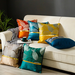 Fodera per cuscino quadrata di lusso fodera per cuscino <span class=keywords><strong>in</strong></span> raso di <span class=keywords><strong>seta</strong></span> Jacquard a foglia per la decorazione domestica - Product Image 1