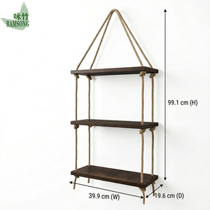 Étagère murale suspendue en <span class=keywords><strong>corde</strong></span> de bambou naturel à 3 niveaux, style rustique, <span class=keywords><strong>bois</strong></span> foncé, pour salon et salle de bain - Product Image 2