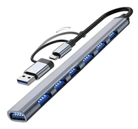 Hub USB de 7 Puertos con 1 Puerto USB 3.0, 6 Puertos USB 2.0 y 1 Puerto USB-C, Aleación de Aluminio, Carga de 5W para Oficina/Escritorio, en Stock