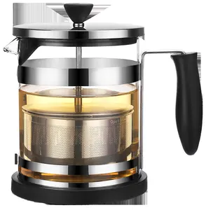 Tea & Coffee Press Tea Pot Plunger Tea Kettle Maker with Lid Design Borosilicate Clear Glass Household Fashion CLASSIC Black