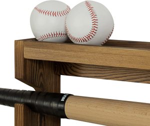 Rustik yanmış ahşap duvara monte beyzbol şapkası yarasa raf ve topu tutucu ile sergileme rafı ve ceket kancaları - Product Image 4