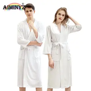 AIMINYZ Wholesale Thin Towel Material Pure Color Fashion Bathrobe For Women And Men Basic Design Comfortable Home Sleepwear
