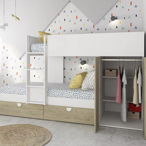 Lit superposé moderne en <span class=keywords><strong>bois</strong></span> bicolore pour enfants avec échelle, tiroirs sous le lit, mini-armoire, rangement gain de place <span class=keywords><strong>et</strong></span> design écologique - Product Image 1