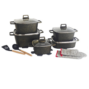 Batterie de cuisine Elite 16 pièces forgée antiadhésive, comprenant des casseroles carrées 20-32 cm, une casserole 28 cm peu profonde, finition mouchetée et distribution uniforme de la chaleur - Product Image 1