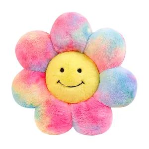 Free sample rainbow plush pillow sun flower doll cushion custom stuffed soft toys flower plush pillow for sale