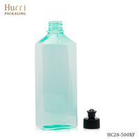 Emballage personnalisé de bouteille carrée en plastique PET transparente de 500 ml, bouteille de lavage des mains, de lavage du corps, de shampooing avec couvercle