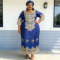 Robes africaines traditionnelles H&D SP-55 Ankara Bazin Maxi Robes Africain Femme Robe de mariée avec turban
