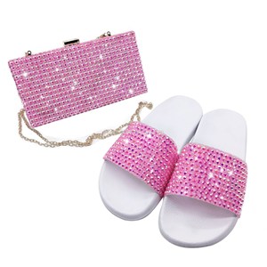 Pochette de soirée de luxe brillante pour femmes avec bandeau en diamant Ensembles de chaussures Mesdames Sexy Party Club Rhinestone Purse Headwear pantoufles - Product Image 1