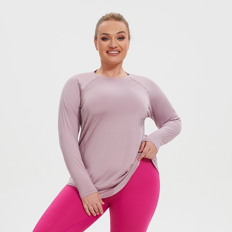 Women's Long-Sleeved Yoga Top New Style Quick-Drying Breathable Spandex/Polyester Loose Fit Sports Wear Running Fitness Plus