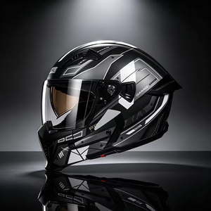 Casco de Motocicleta Modular Estilo Mecha Negro Mate con Visera Transparente, Casco Integral - Product Image 2