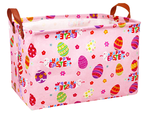 Pink Easter Fabric Storage <b>Bin</b> with Handles Rectangular Foldable Basket 10-<b>20L</b> for Sundries Home Organization - Product Image 1