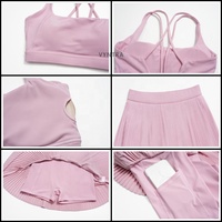 Ensemble de sport pour femme avec logo personnalisé, séchage rapide, soutien-gorge de sport, mini-jupes plissées avec short intégré, pour le golf, le pickleball, le tennis et l'entraînement