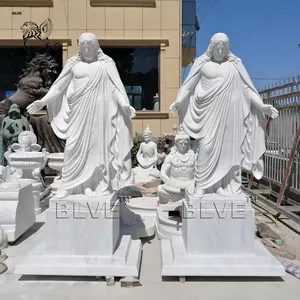 BLVEチャーチガーデン等身大白い石の彫刻宗教的なイエス大きな屋外の彫刻キリスト救世主大理石の像
