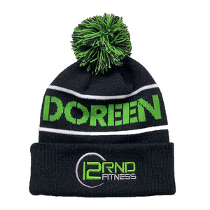 Handcrafted <strong>Men</strong> <strong>s</strong> Knit Pom Cuffed Logo <strong>Beanie</strong> Custom Jacquard Knitted Winter <strong>Hat</strong> With Pom Pom - Product Image 5