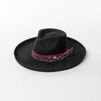 100% laine feutre Fedora chapeau crayon bord avec imprimé fleur ruban et plumes large bord chapeau personnalisé OEM disponible