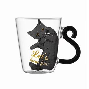 300ml 화이트 캣 데칼 만화 캐릭터 고붕규산 유리 머그컵 (손잡이 포함) 우유/주스용 재사용 가능 선물 상자 포장 (성인용) - Product Image 5
