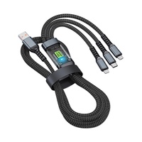 Câble de charge rapide 3-en-1 tressé transparent LED avec connecteurs Micro USB et Type-C 100W 5A pour téléphone portable et veilleuse
