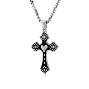 Retro Heart <b>Cross</b> Pendant Necklace Stainless Steel Unisex Fashion Jewelry - Product Image 1