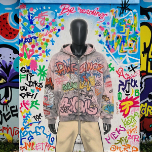 Acid Wash Zip Up Embroidery Hoodie With Custom design And Custom Name - Product Image 4