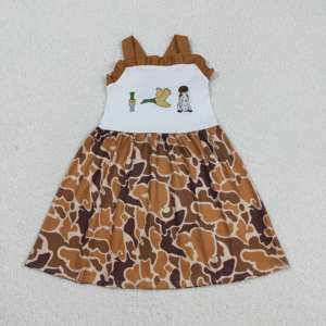 GSD1518 Vestido de Verano para Niña, Color Marrón Camuflaje, con Bordado de Cachorro, Sin Mangas, Hasta la Rodilla, de Algodón y Elastano, Venta al Por Mayor - Product Image 1